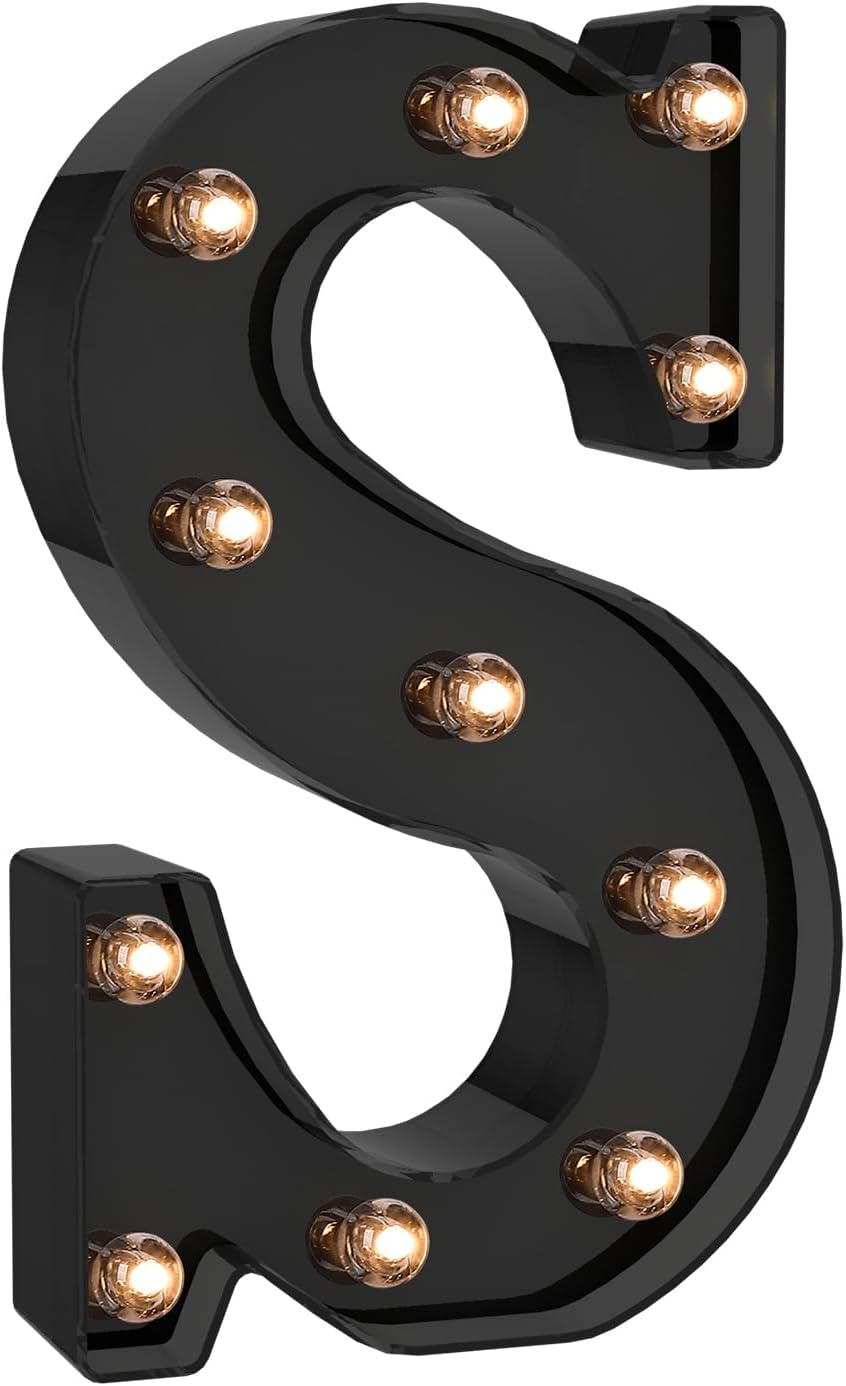 Foaky Black LED Letter Lights for Room Decor - Bedroom Wall Decor, Alphabet Lights for Home, Wedding, Party - Battery Operated （S）