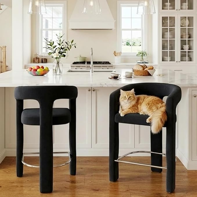 HNY 26 Inch Modern Tall Barrel Bar Stool, Velvet Upholstered Barstool - Image 7