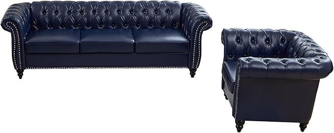 QHITTY 2 Piece Living Room Set, Chesterfield Sectional Sofa Chair Contemporary - Image 9