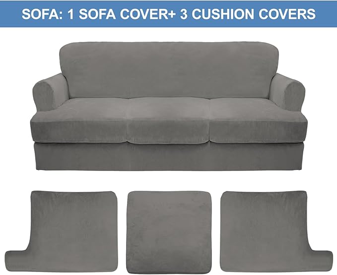 CUCRAF Cushion Sofa Cover 4 Piece Slipcovers, Soft Thick Velvet Couch Cover - Image 5