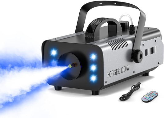 1200W RGB Fog Machine, 6 Colorful LED Lights for Smoke Machine Indoor/Outdoor Use, Perfect for Parties, Weddings, and Stage Effects