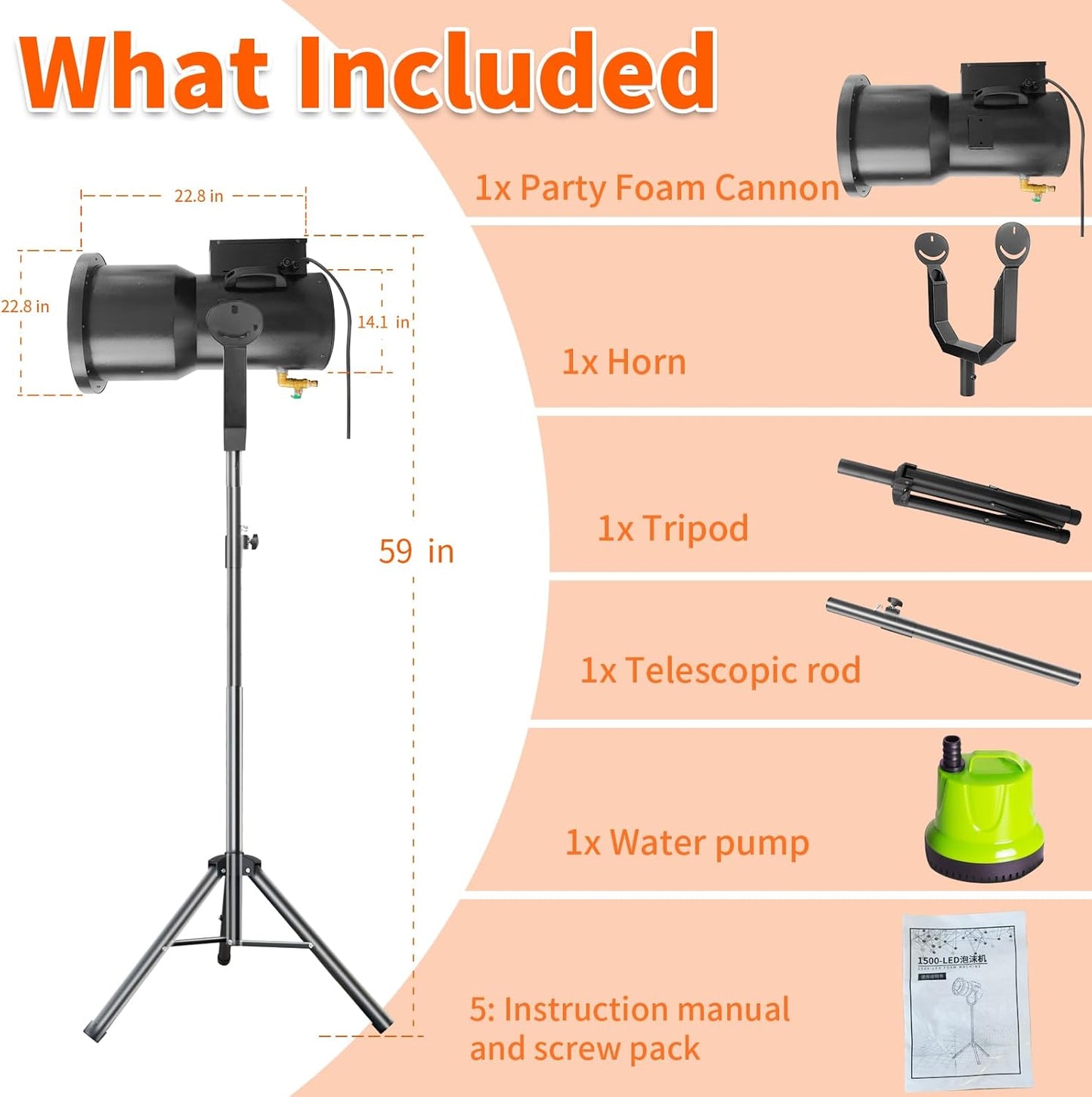 Foam Machine for Party Whit 9 LED Lights, Party Foam Machine with Water Tank, Foam Cannon for Garden, Pool, Indoor, Birthdays, Celebrations, and Backyard Events