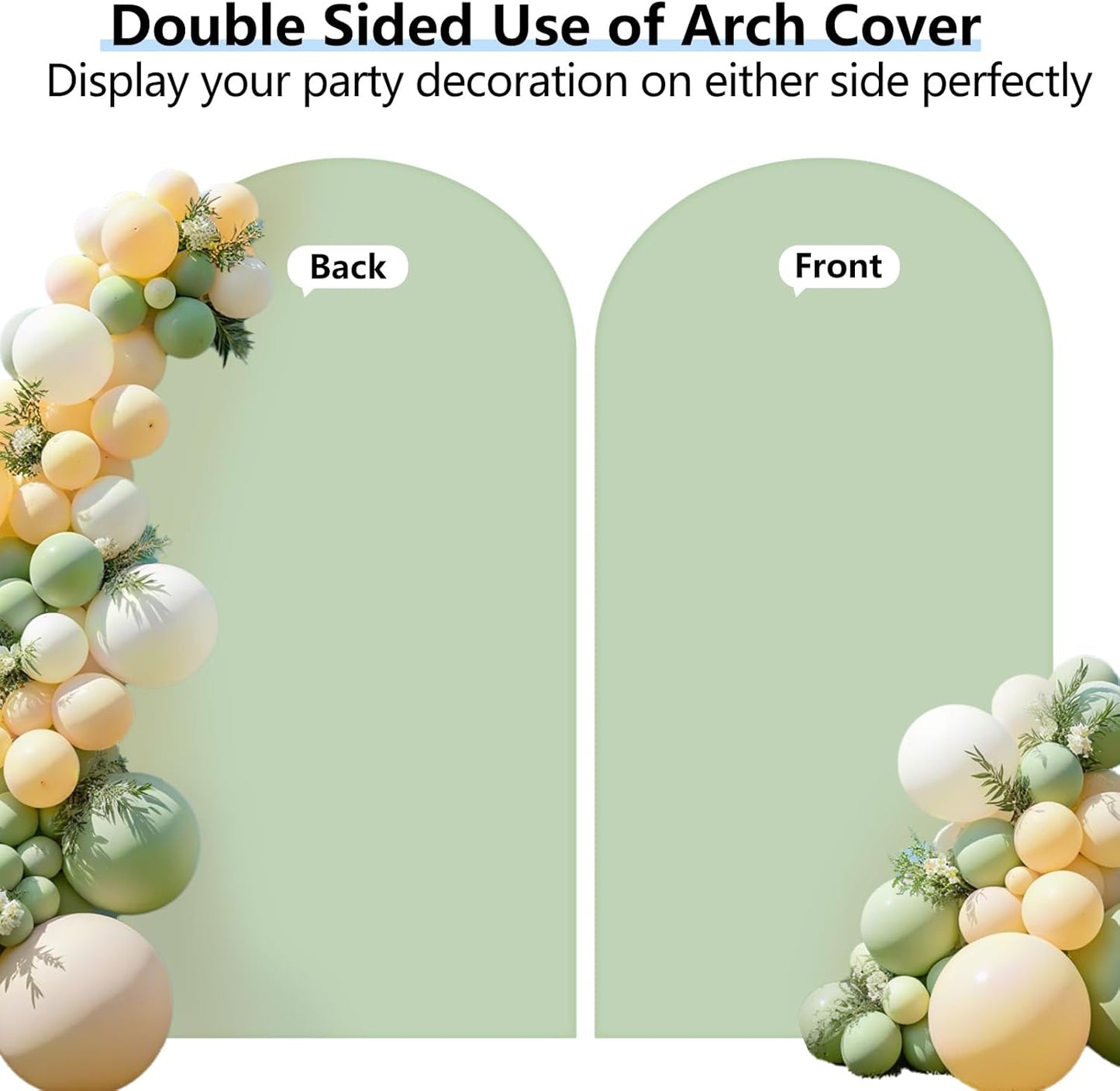 HEMMOTOP Green Arch Cover, 7.2 ft Spandex Wedding Balloon Arch Covers Stretchy Backdrop, Round Top Photo Stand Cover for Birthday, Baby Shower, Party, Reusable Double-Sided (Matcha Green, 7.2 ft)
