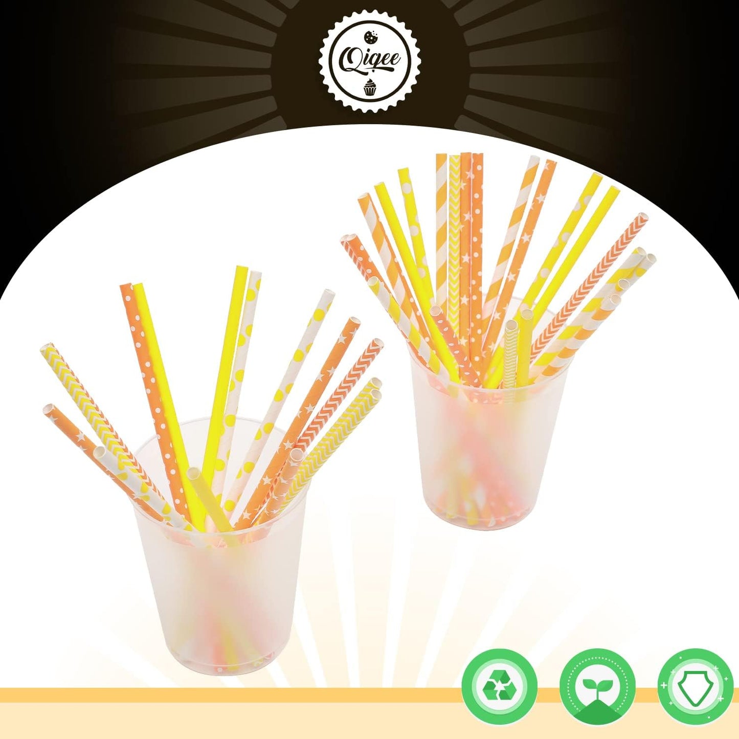 Yellow Orange Paper Straws for Drinking Yellow Disposable Straws 150pcs Biodegradable Disposable Straws Bulk(10 Pattern) qiqee