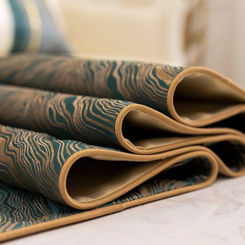 Avigers 12 x 72 Inch Decorative Luxury Abstract Striped Green Teal Table Runners with Tassels for Home Living Room Bedroom Art Decor Wedding