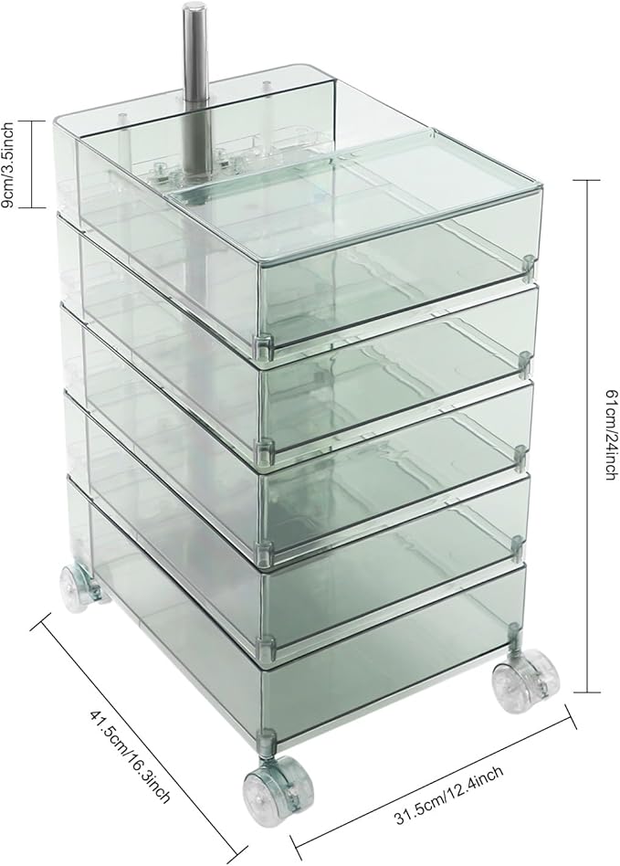 5 Tier Storage Cabinet, 360° Rotating Sofa Side Cabinet, Mobile Bedside Table - Image 3