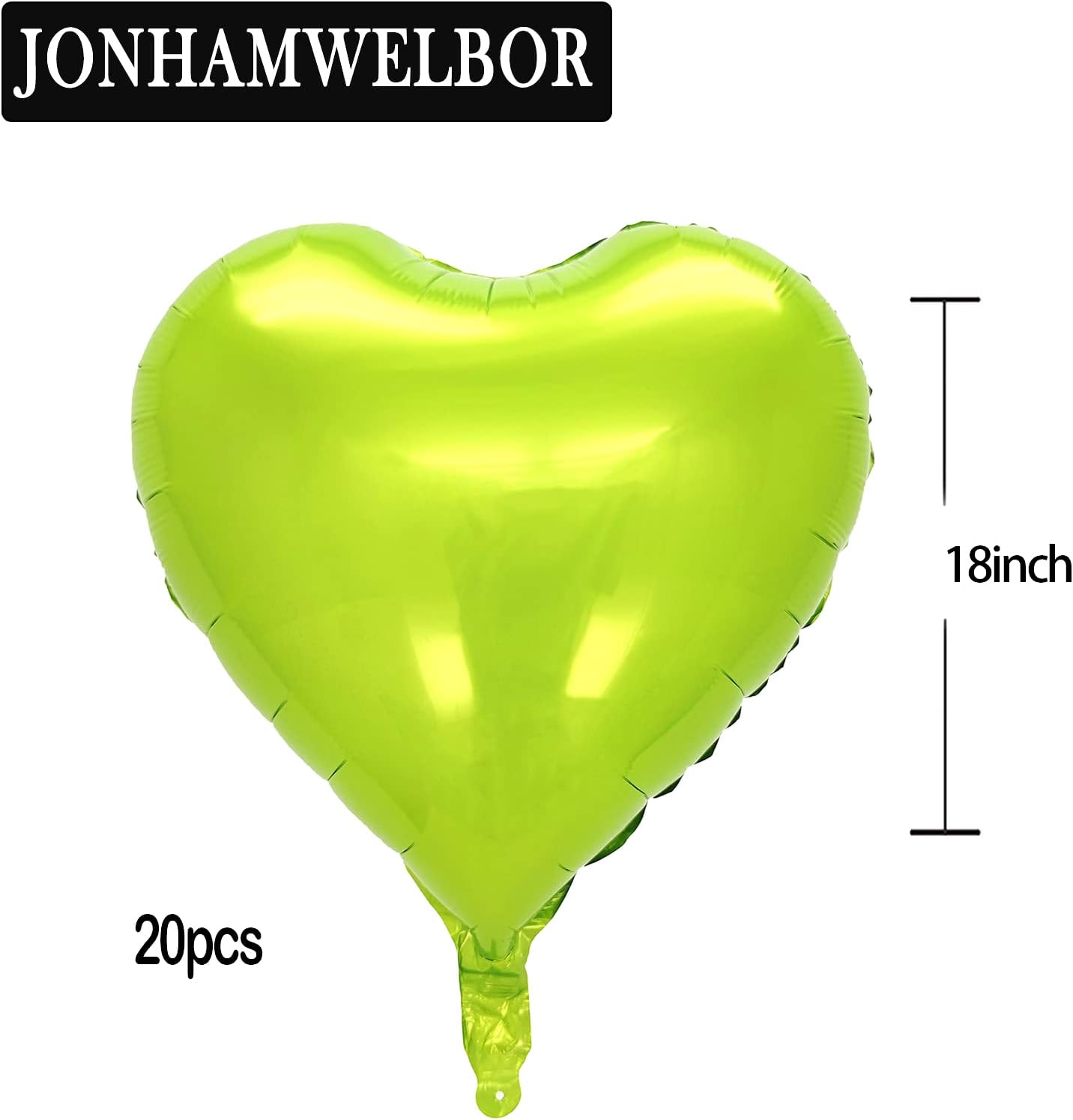 Jonhamwelbor 20Pcs 18 inch Lime Green Foil Mylar Heart Shape Balloons Decorations Valentines Birthday Wedding Baby Shower Party (Lime Green)