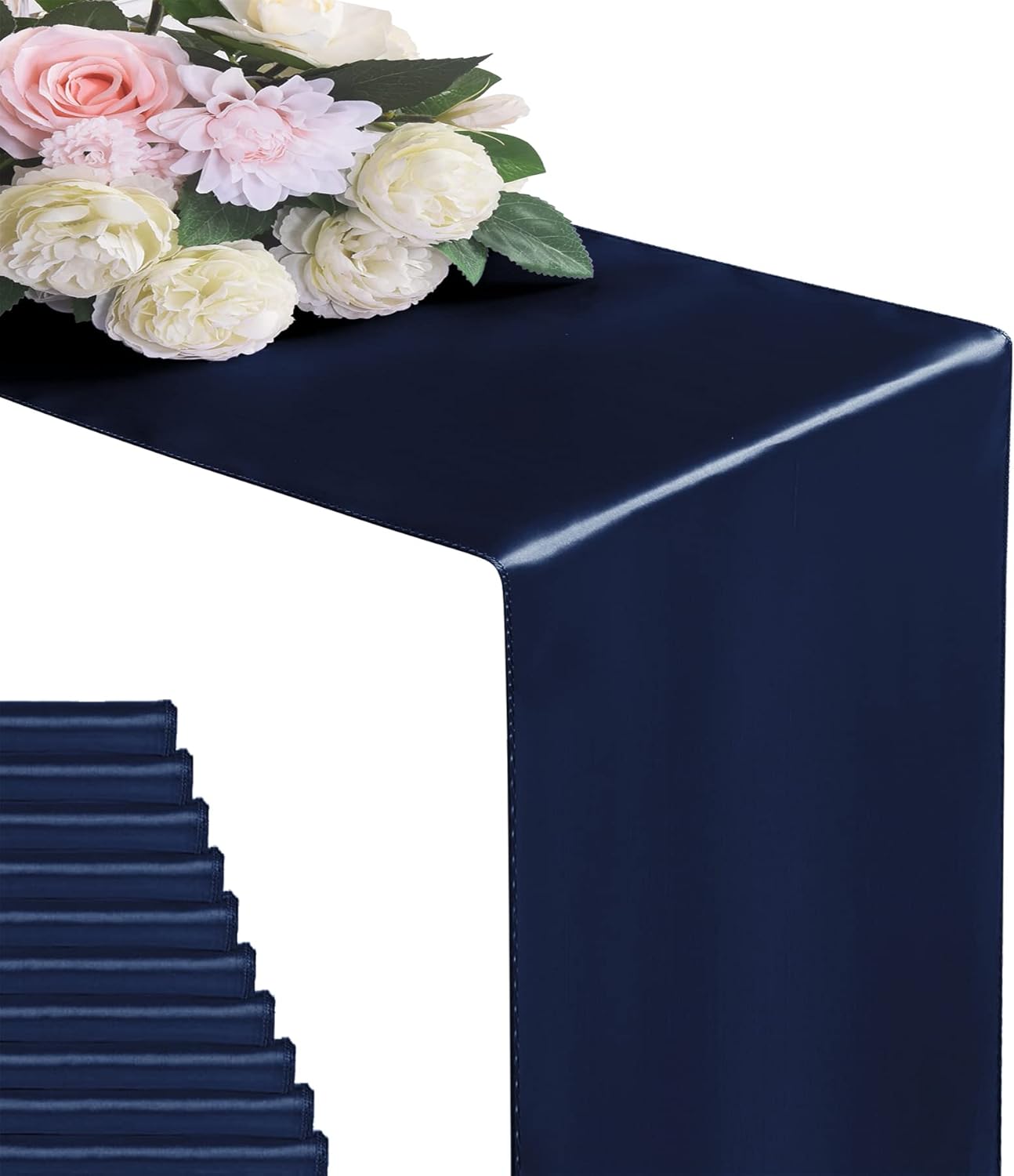 12Pack Table Runner 12 x 108 Inches Satin Silk Table Runner for Wedding, Birthday Party, Banquets, Graduations Decoration, fit Rectange and Round Table-Navy