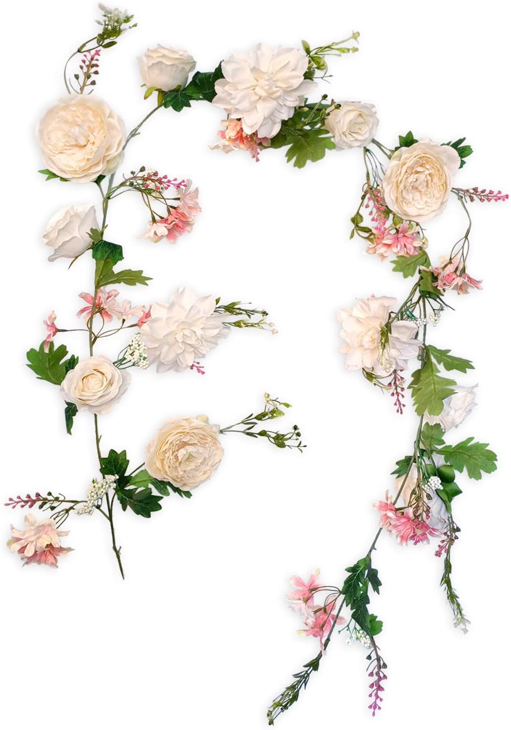 Peony Flower Garland, Rose Flower Swag, 6' Wedding Arch Flowers for Wedding Decor Home Table Runner Mantle Party Decor (Champagne Peony Garland)