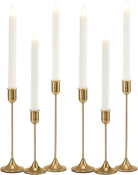 Brass Gold Candlestick Holders, Metal Taper Candle Holders Set of 6, Vintage by Batoslee