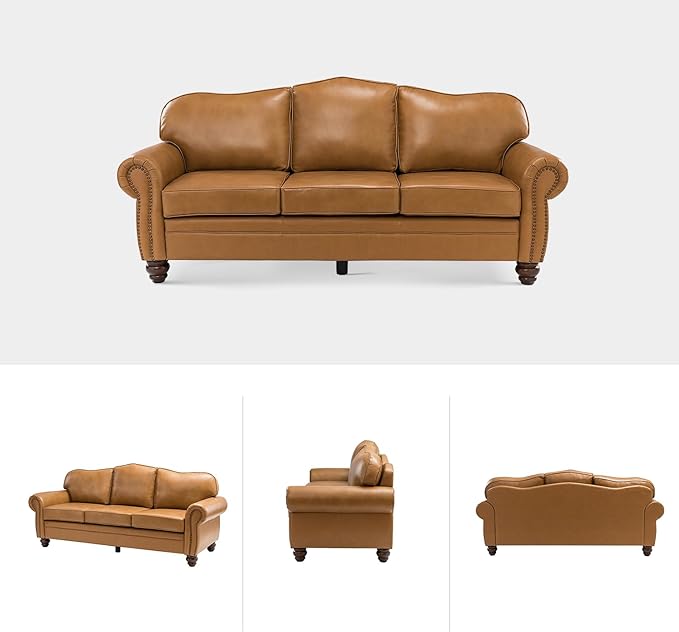 81" Genuine Leather Sofa, Classic 3-Seater Couchs - Image 7