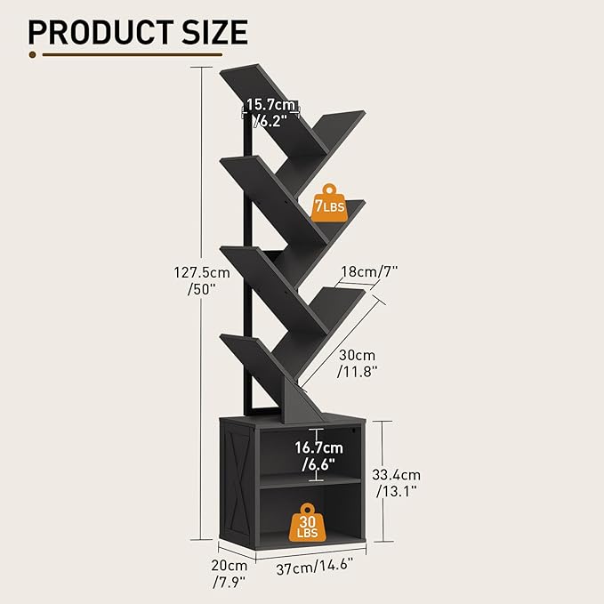 RALGEND Tree Bookshelf, 6 Tier Bookcase - Image 3