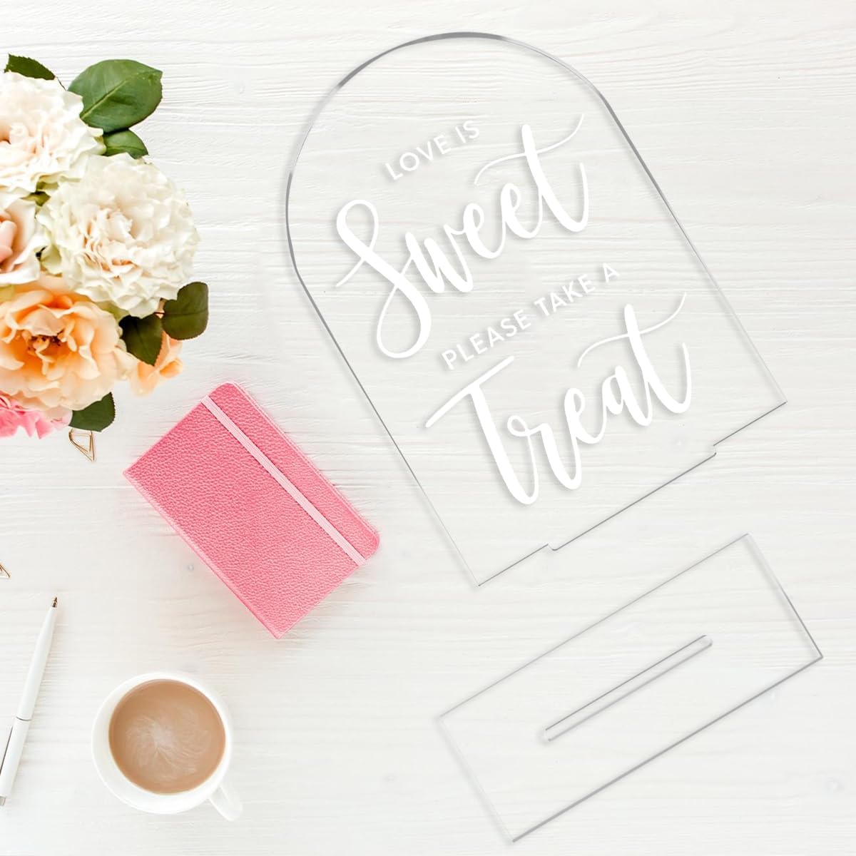 Wedding Signs, Love is Sweet Sign for Dessert Table, Wedding Decorations for Ceremony,Arch Acrylic Table Top Sign for Wedding Reception and Event Party,5x7 Inch Bridal Shower Decor (White)