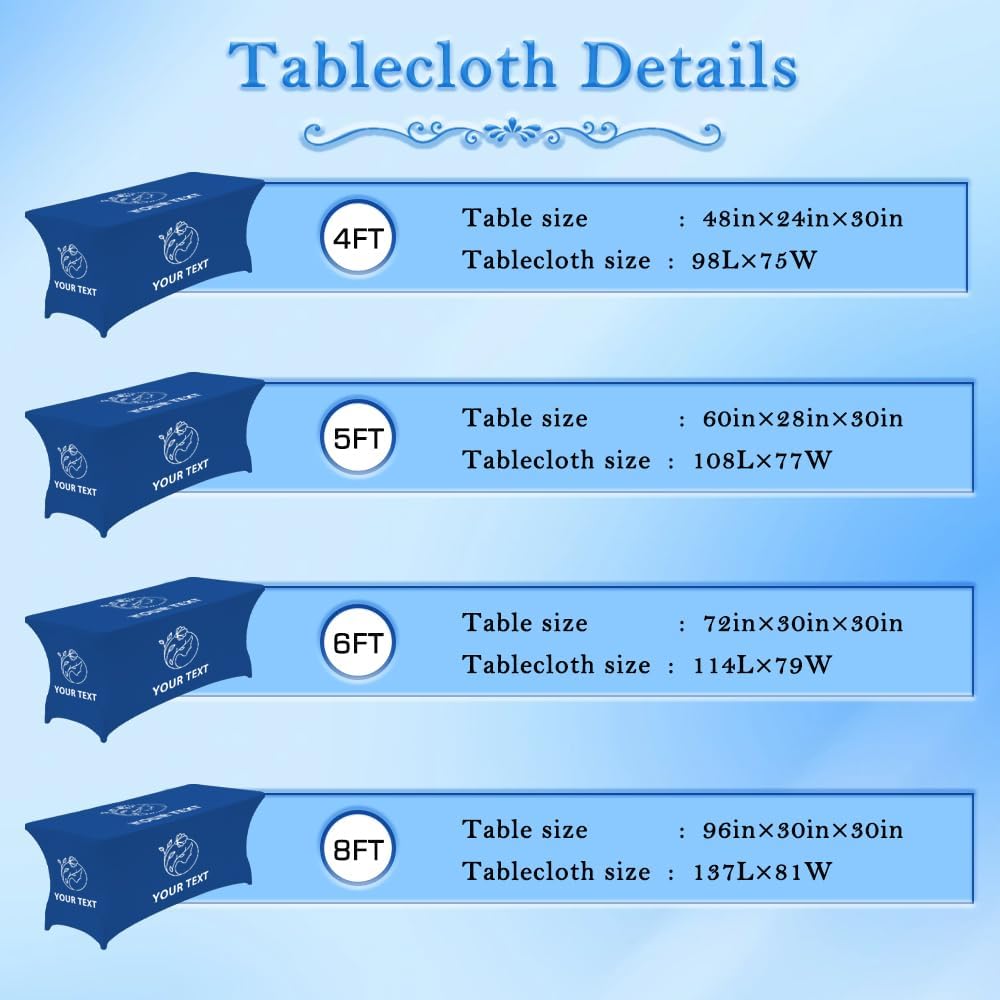Custom Table Cloth with Business Logo 4FT 5FT 6 FT 8 FT Spandex Customized Table Cover Stretch for Tradeshow Events Birthday Wedding Anniversary Mantel Personalized Table Cloth (4FT)