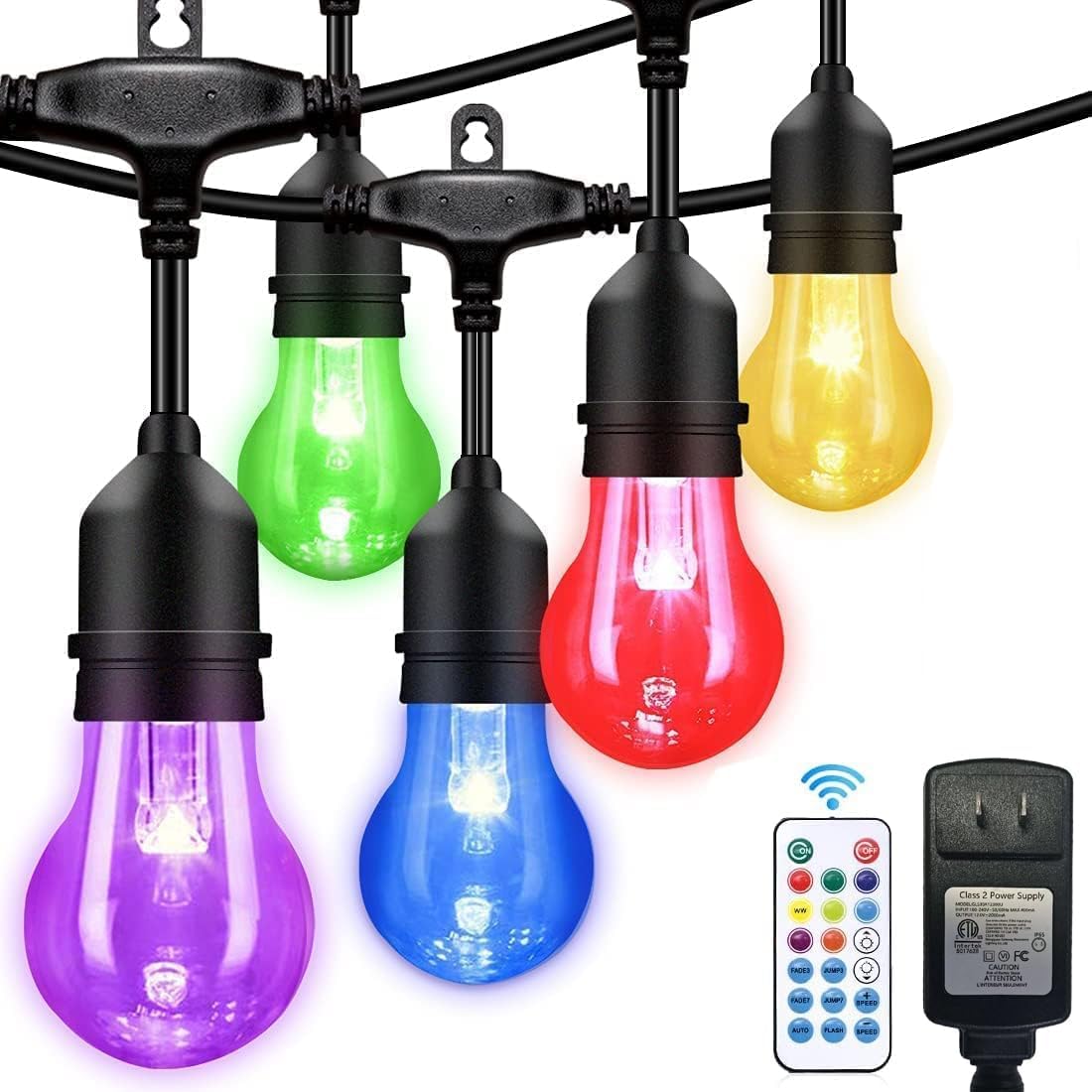 144FT Outdoor String Lights with 45 RGB Color Changing E26 Bulbs - Dimmable Shatterproof Edison Patio Lights for Backyard,Solar Commercial LED Lighting with Remote Control.