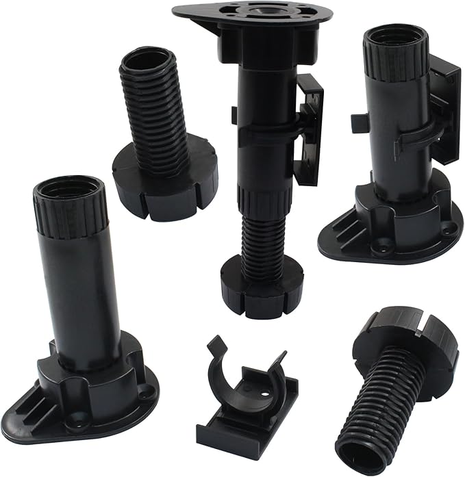 Jiozermi 4 Pack Black Plastic Cabinet Legs, Adjustable Furniture Feet - Image 3