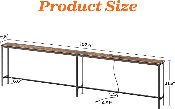 SUPERJARE 102.4 Inch Sofa Table - Image 3