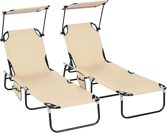 Outsunny Folding Chaise Lounge Pool Lounge Chairs Set of 2, Outdoor Sun Tanning by Outsunny