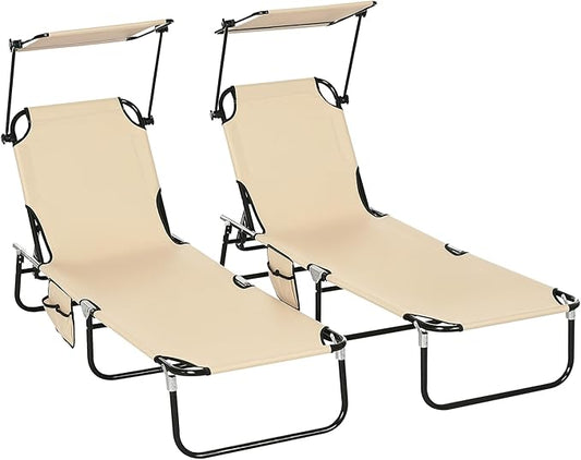 Outsunny Folding Chaise Lounge Pool Lounge Chairs Set of 2, Outdoor Sun Tanning by Outsunny