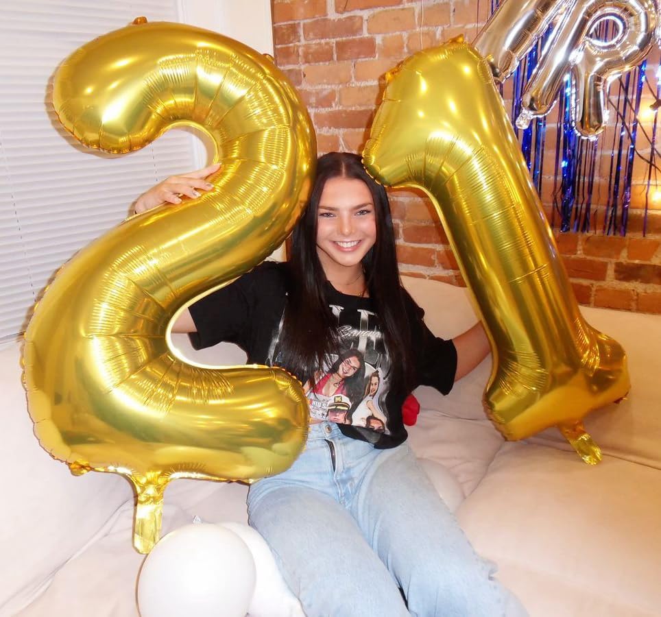 40 Inch Gold 0-9 Number Mylar Foil Balloons 2 Gold Digital Balloons for 2nd 12th 20th 21st Birthday Party Engagement Graduations Anniversary Baby Shower Decorations Party Supplies