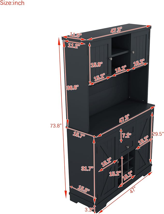 VilroCaz Farmhouse Freestanding Kitchen Pantry, Coffee Bar Cabinet Kitchen - Image 2