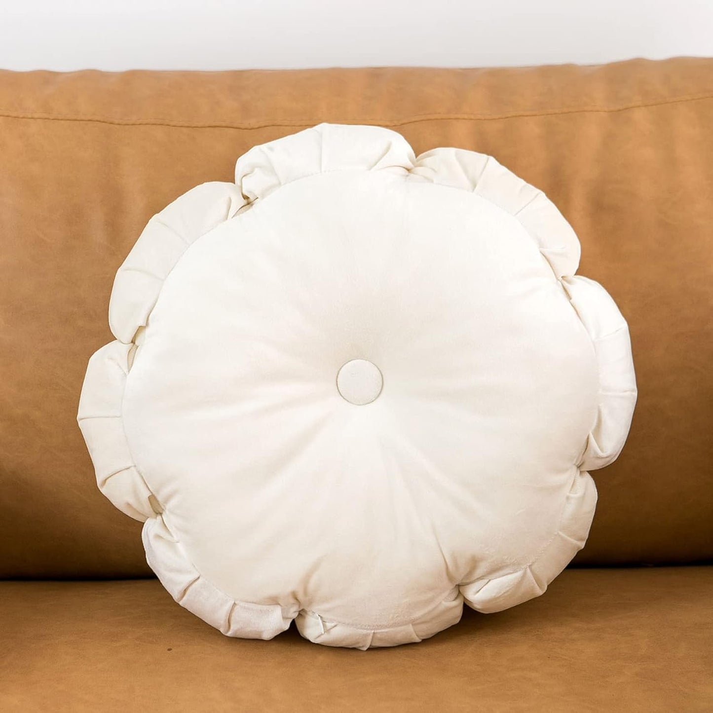Flower Pillow Cushion Round Decorative Throw Pillow for Couch Bedroom Flower-Shaped Floor Cushion for Girls Kids (White, 15.7”)