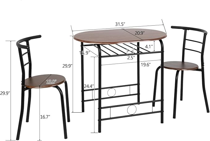 VINGLI 3 Piece Dining Set, Small Kitchen Table Set - Image 6