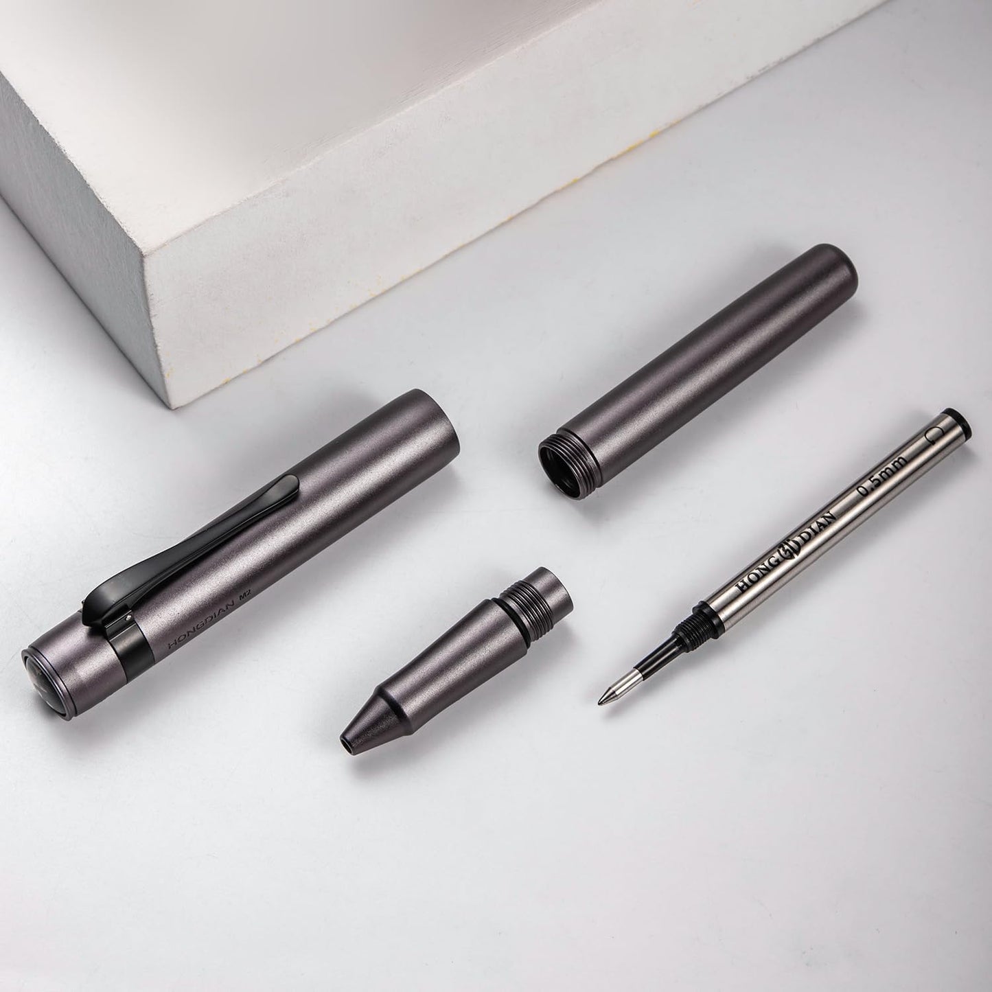 Hongdian M2 Black Forest Mini Rollerball Pen, Fine Point 0.5mm, Sleek Aluminium Pocket Pen with Black Ink Refill, Ideal for Travel & Signature (Army Green)