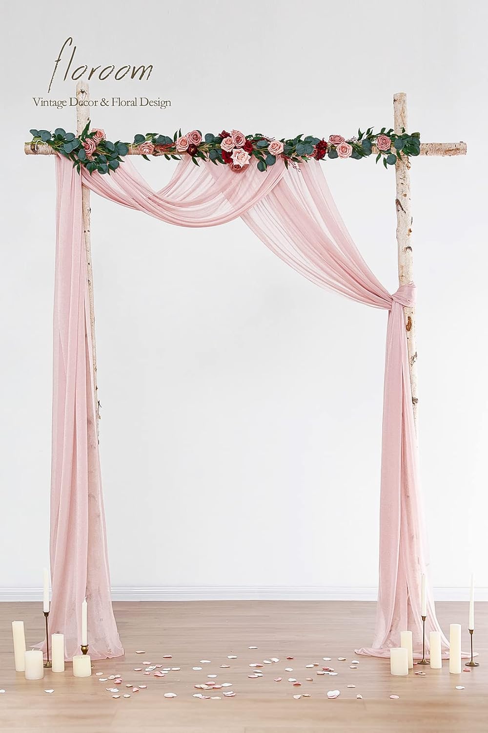 Floroom Wedding Arch Draping Fabric 2 Panels 20Ft Dusty Rose Chiffon Fabric Drapes Arbor Drapery Wedding Ceremony Reception Swag Decorations