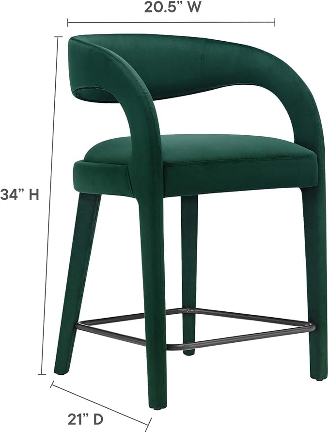Modway EEI-6566-GRN-BLK Pinnacle Performance Velvet Counter Stool Set of Two - Image 3