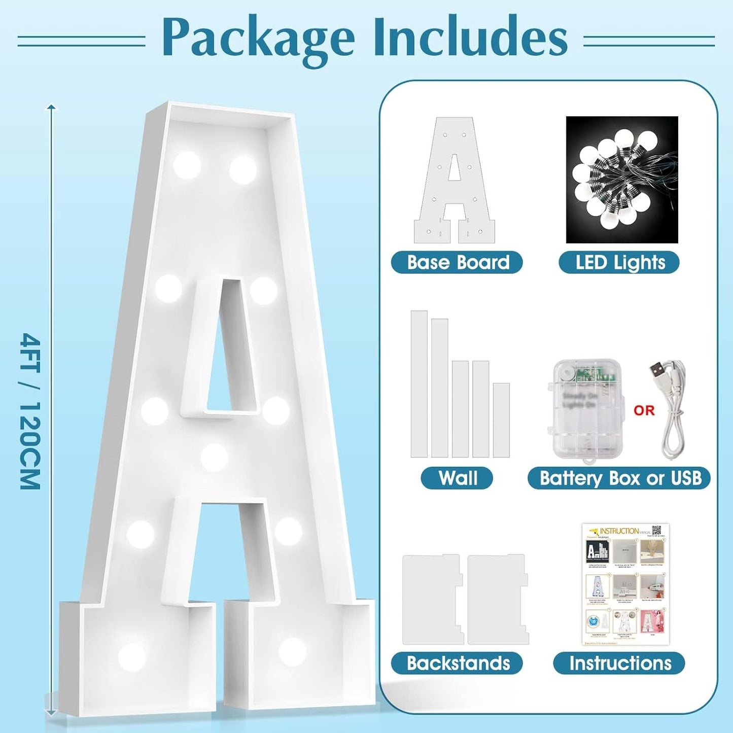 Ledido 4FT Marquee Light Up Letters, Cool White Light Up Letters Large Marquee Letter for Party Decorations, Mosaic Letter W for Balloons, Wedding Birthday Graduation Decor