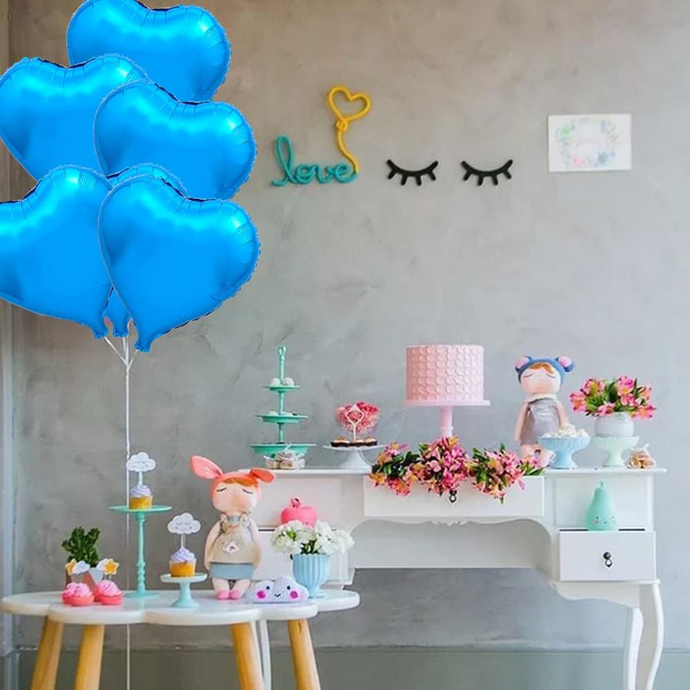 BEISHIDA 30pcs 18inch Blue Heart Foil Balloons for Birthday, Wedding, Engagement Parties