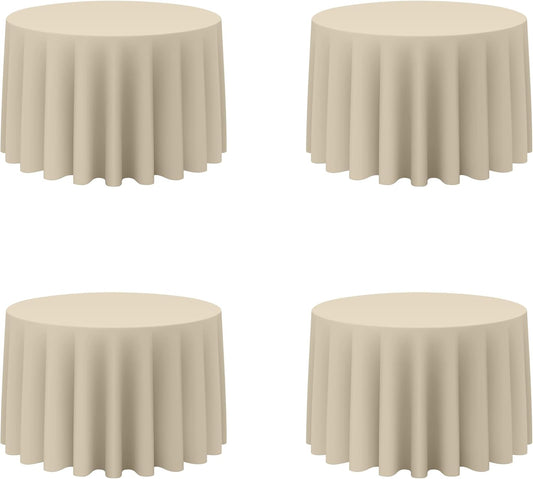 BRILLMAX 4 Pack Beige Round Tablecloths 108 Inch - Circle Bulk Linen Polyester Fabric Washable Table Cloth Cover for Wedding Reception Banquet Birthday Party Buffet Restaurant
