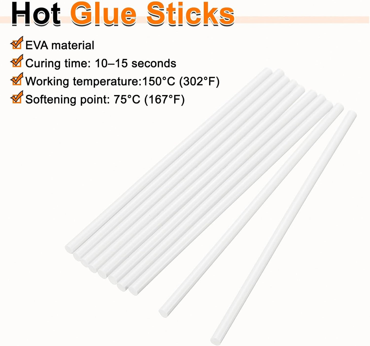 HARFINGTON 10pcs Hot Glue Sticks 0.28" Dia x 7.87" Long EVA Mini Hot Melt Adhesive Glue Stick for Hot Melt Gun Wood Plastic Glass Flowers Fabrics Foam, White