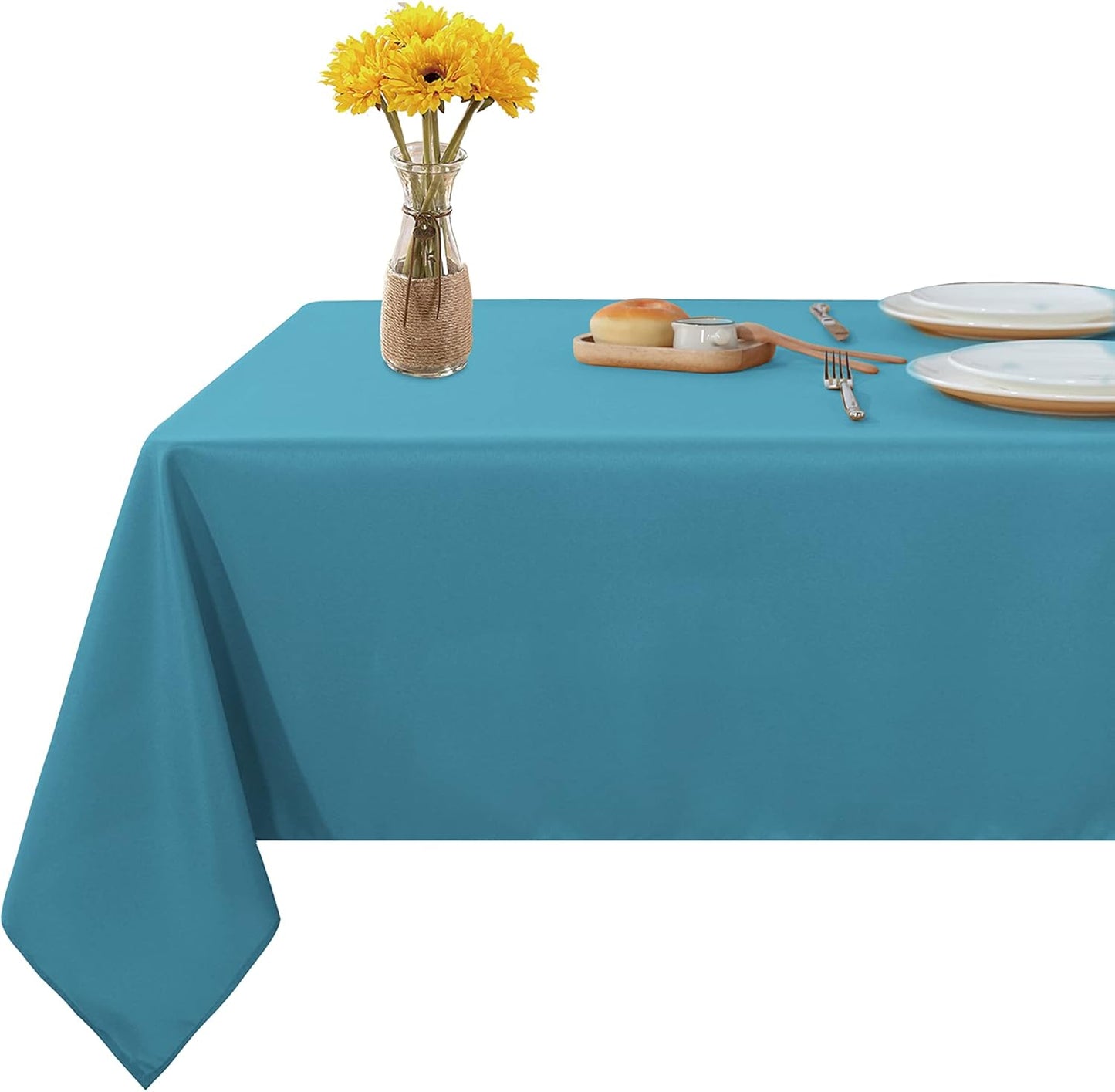 Fitable Rectangle Tablecloth Stain and Wrinkle Resistant Washable Polyester Table Cloth for Buffet Parties and Camping (54x78 inch, Teal)