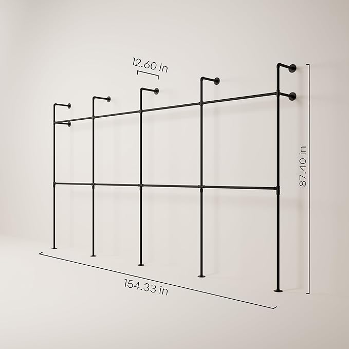 pamo Industrial Pipe Clothing Rack – Wall Mounted Black Closet System in - Image 2