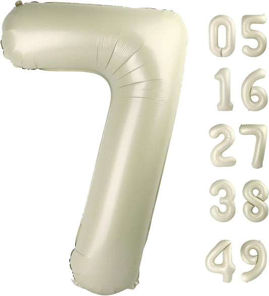 Cream White Number 7 Birthday Balloon 40 Inch, Digital Balloons for 7 17 27 70 77 Party Celebration Decorations Supplies, Mylar Foil Numbers Balloon for Seven Wedding Anniversary