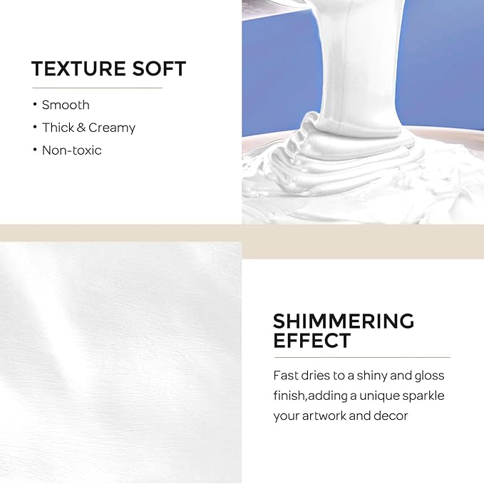 Nicpro Metallic Pearl White Acrylic Paint 33.8oz/1000ml, Non Toxic Pearlescent - Image 2