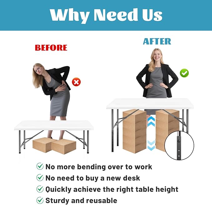 4-Pack Adjustable Folding Table Legs Extension, Heavy-Duty Steel Square - Image 3