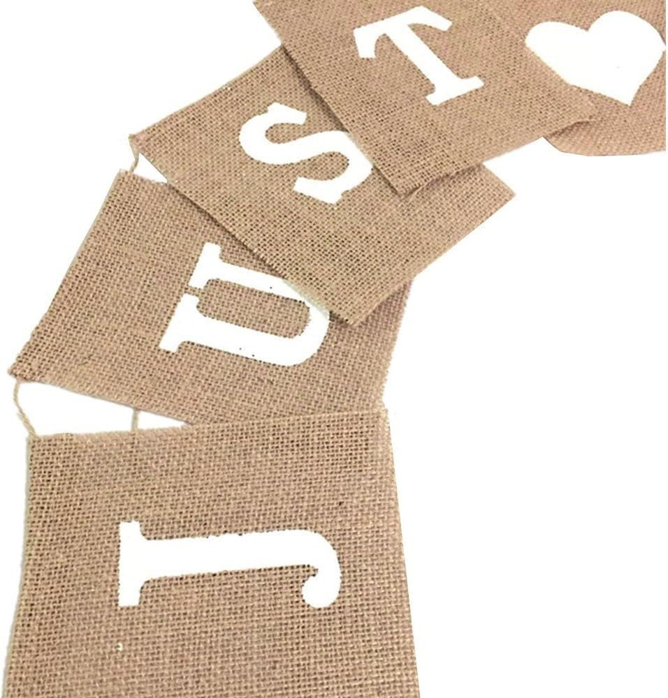Jute Burlap Just Married Bunting Banner Vintage Hessian Flag for Wedding Party Decoration Favor