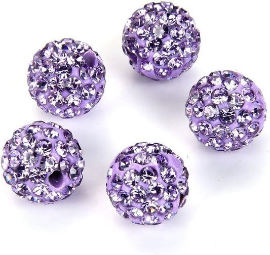 25pcs Adabele Grade A Suncatcher Crystal Rhinestone Pave Loose Beads 10mm Violet Purple Polymer Clay Disco Ball Spacers Compatible with Shamballa All Craft Jewelry Making DB10-4
