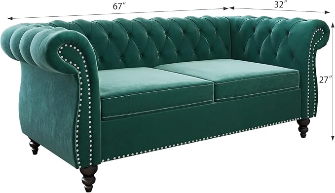 Chesterfield Loveseat Sofa, Modern Velvet Small Sofa Couch 2 Seater - Image 2