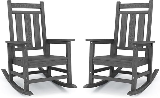 KINGYES Oversized Outdoor Rocking Chair Set of 2, All-Weather Patio Rocking by KINGYES
