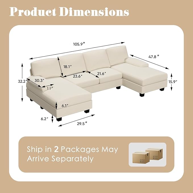 Furniwell Convertible Sectional Sofa Couch, 4 Seat Sofa Set - Image 2