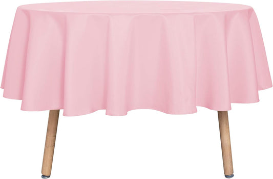 sancua Round Tablecloth - 80 Inch - Water Resistant Spill Proof Washable Polyester Table Cloth Decorative Fabric Table Cover for Dining Tables, Buffet Parties and Camping, Pink