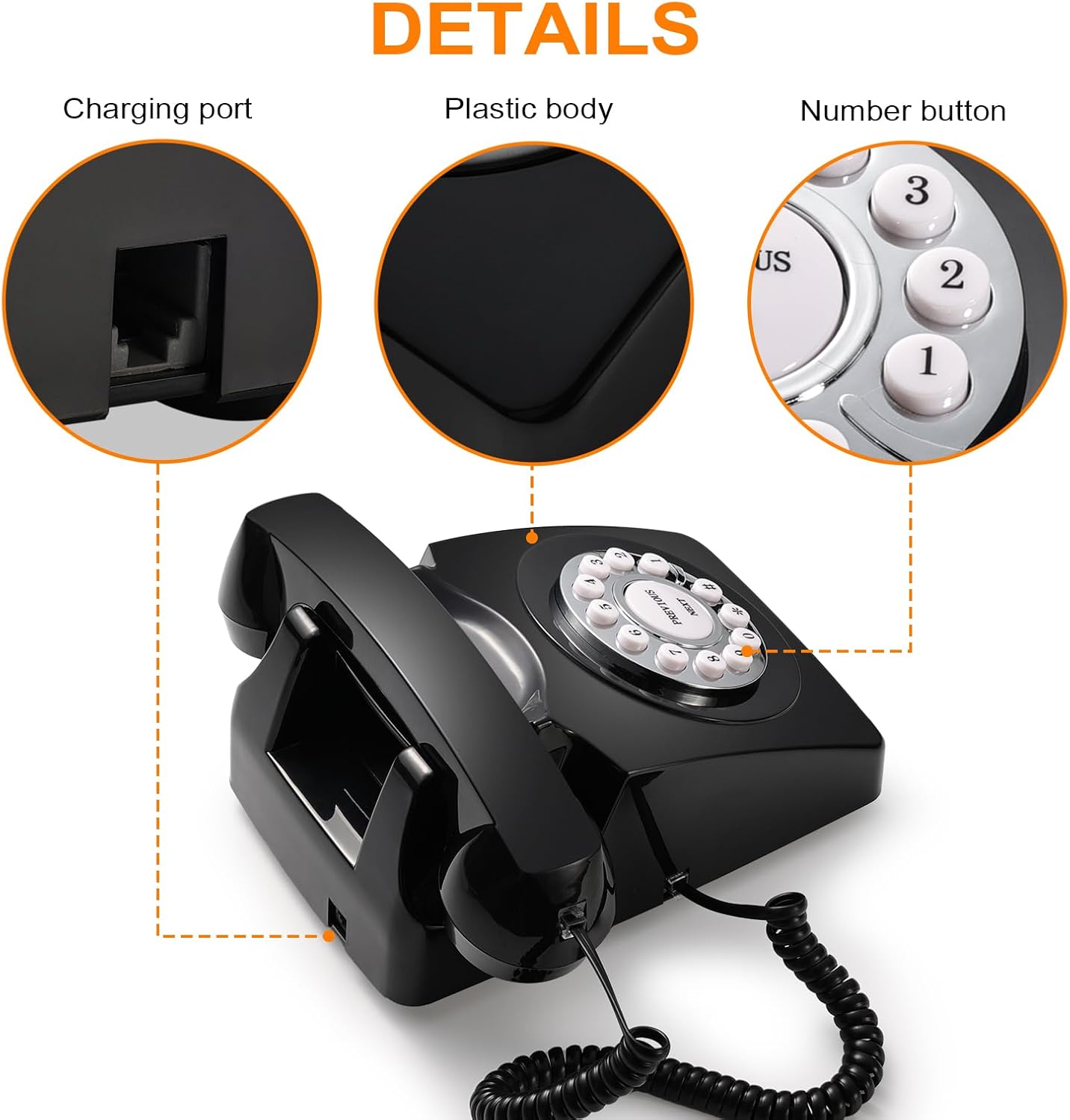 Guest Book Audio Wedding Phone,Record Voice Messages,Retro Guest Book for Wedding or Birthday Party Message Voicemail,Save The Blessings of Your Relatives and Friends（Black）