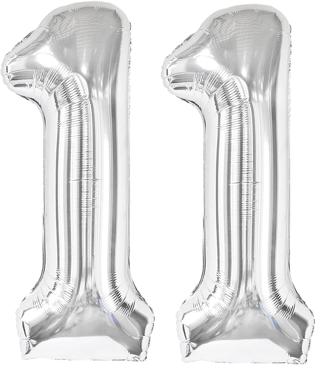 Silver Number 11 Balloon 40 inch, 11 Number Birthday Balloon for Boy Girl, Silver One for 1st 11 Birthday Party, Anniversary Celebration Number Balloons