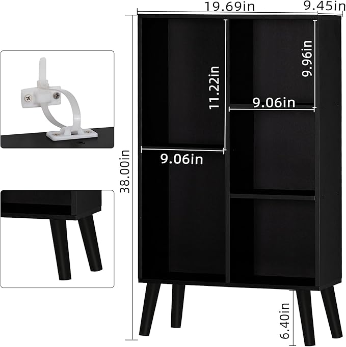 YAHARBO Small Black Narrow Bookshelf, 3 Tier Modern Bookcase - Image 3