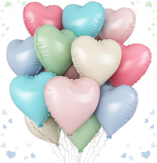 Pastel Colorful Heart Balloons, 18 Inch Matt Rainbow Heart Shape Balloon, 12PCS Multicolor Macaron Helium Foil Heart Balloon for Kids Birthday Baby Shower Engagement Wedding Party Decoration