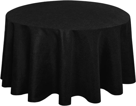 Hiasan Black Round Tablecloth 108 Inch Linen - Wrinkle and Stain Resistant Washable Polyester Fabric Table Cloth for Dining Room Kitchen Party, Black